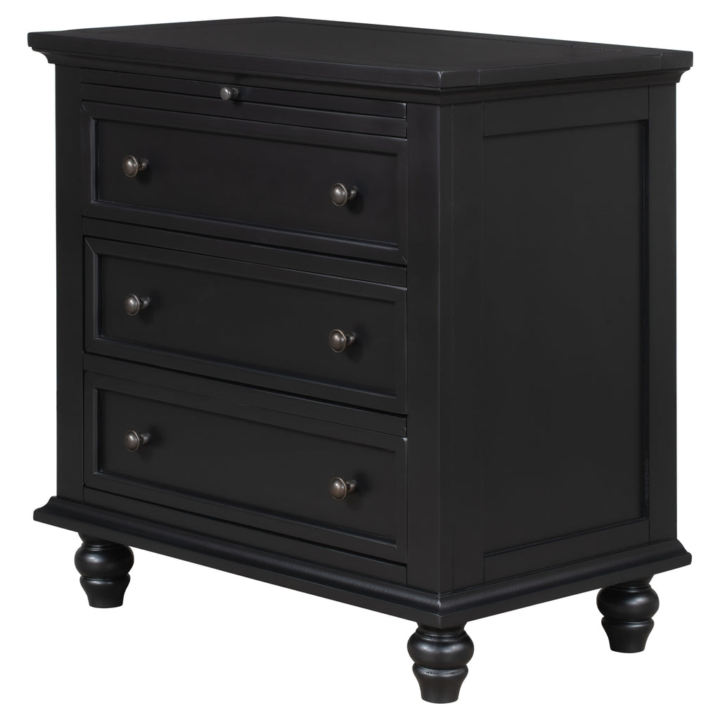 3-Drawer Nightstand with Pull-Out Tray – 27.6-Inch — [variant:N889P444139B] Black image 8