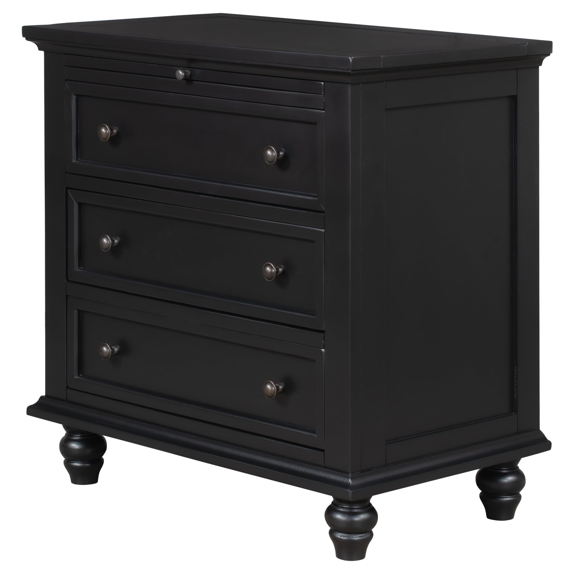 3-Drawer Nightstand with Pull-Out Tray – 27.6-Inch — [variant:N889P444139B] Black image 8