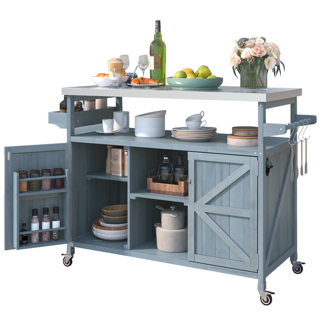 [variant:N853P386114G] Outdoor Grill Cart with Stainless Steel Top – Gray and Blue, 50.25-Inch image 18