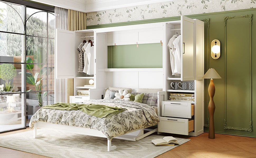 [variant:N850S00010K-2] Queen Murphy Bed with Closet, Drawers and Shelves – White image 18