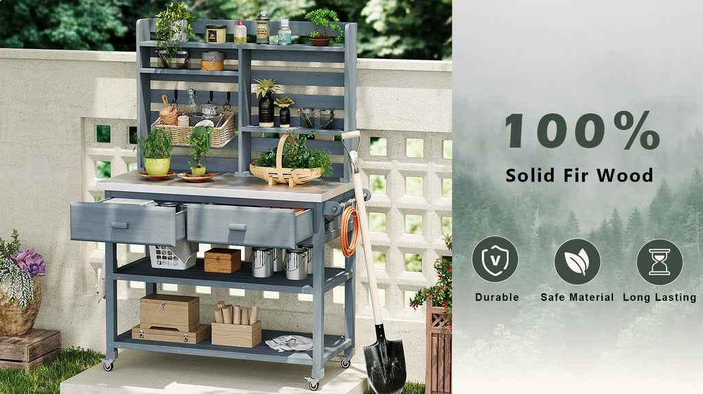 [variant:N853P386121G] Rolling Outdoor Potting Bench with Stainless Steel Top image 56