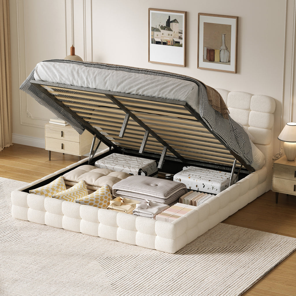 [variant:HS451572AAK] Queen Hydraulic Lift Storage Bed – Cream White image 4