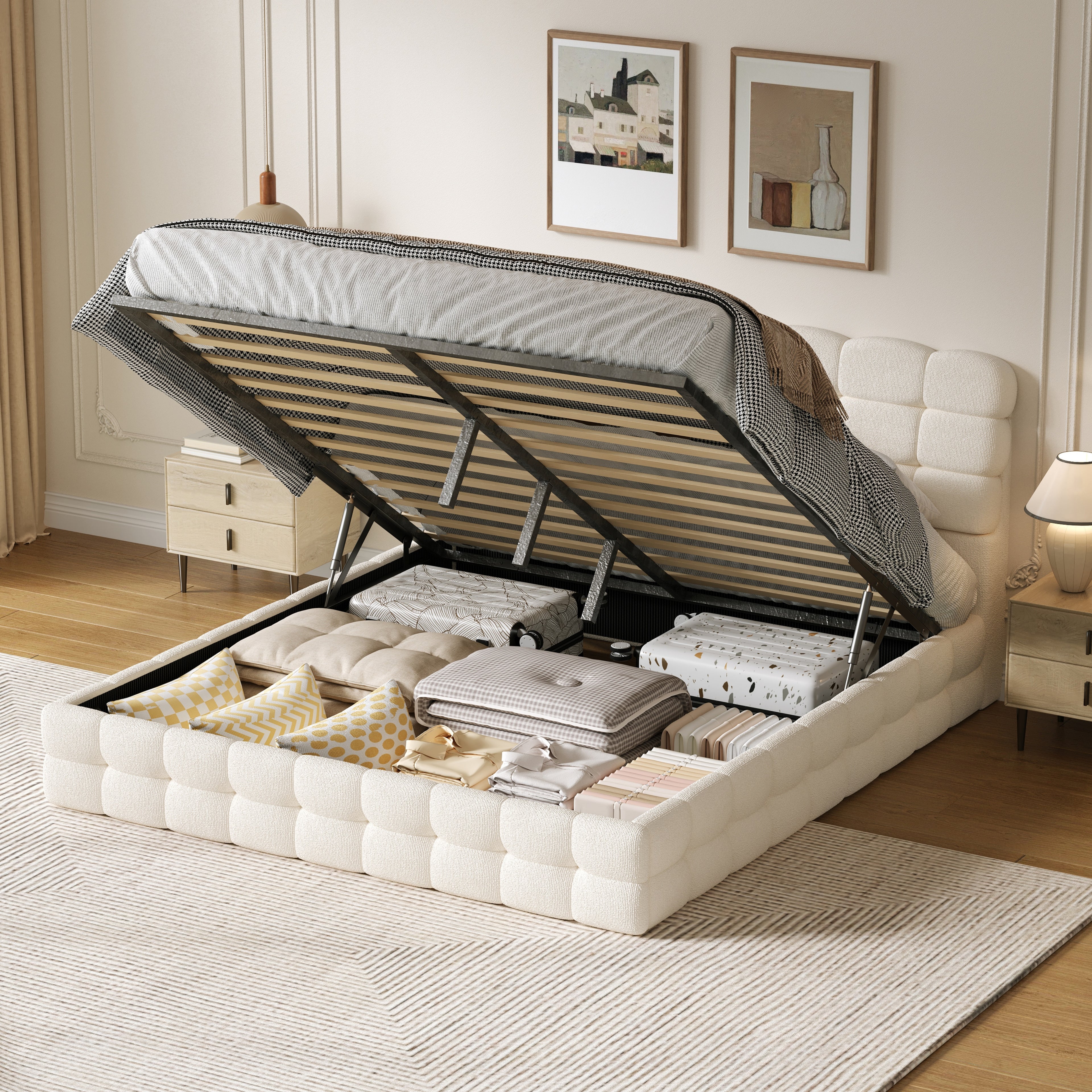 [variant:HS451572AAK] Queen Hydraulic Lift Storage Bed – Cream White image 4