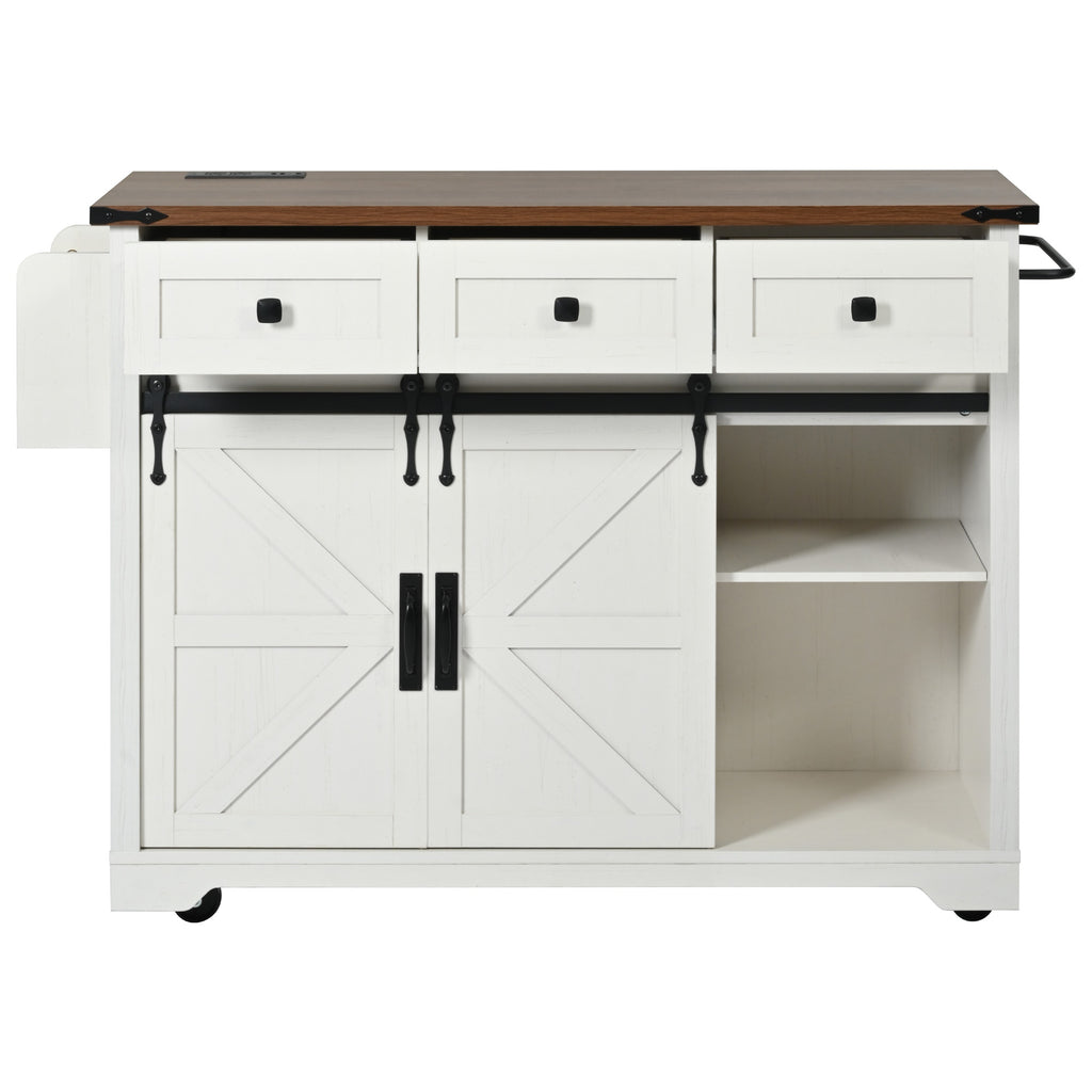 [variant:N853S379573W] Farmhouse Kitchen Island with Drop Leaf, Power Outlet and Sliding Barn Doors – 53.75-Inch image 33