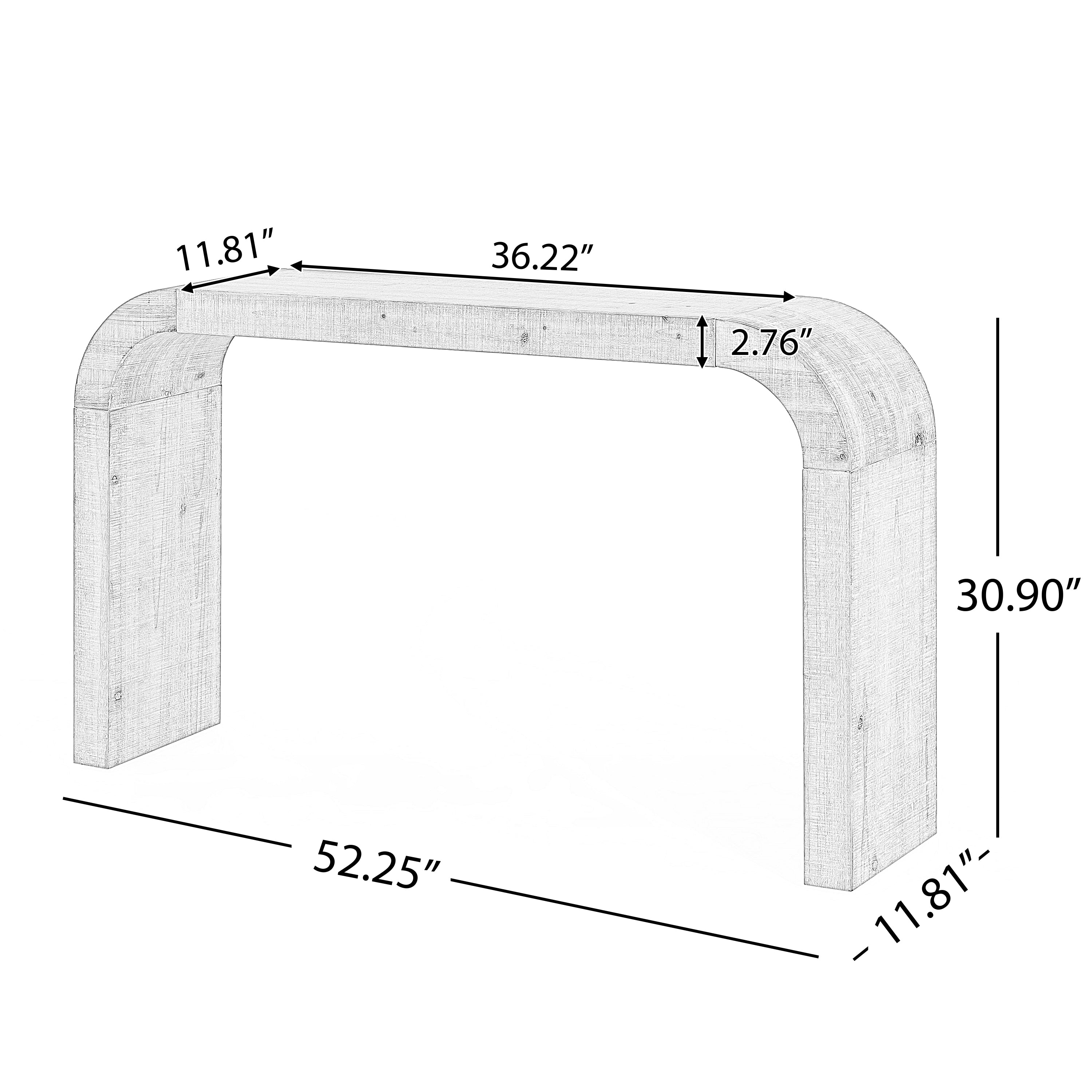 Curved-Edge Pine Veneer Console Table – 52-Inch — [variant:N851P415011N] Natural image 3