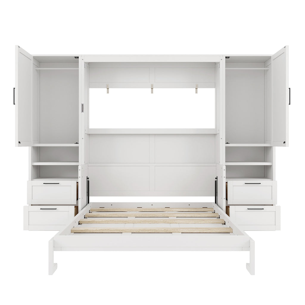 [variant:N850S00010K-2] Queen Murphy Bed with Closet, Drawers and Shelves – White image 13