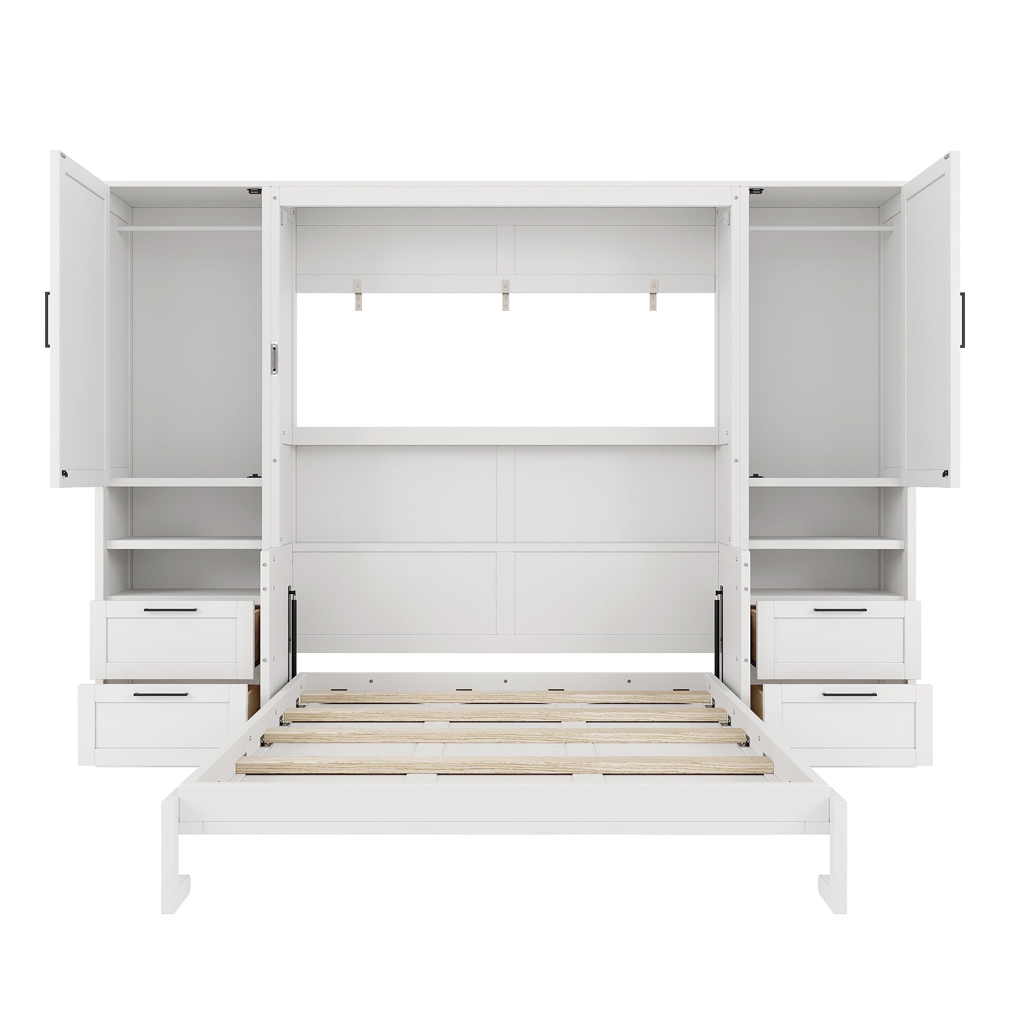 [variant:N850S00010K-2] Queen Murphy Bed with Closet, Drawers and Shelves – White image 13