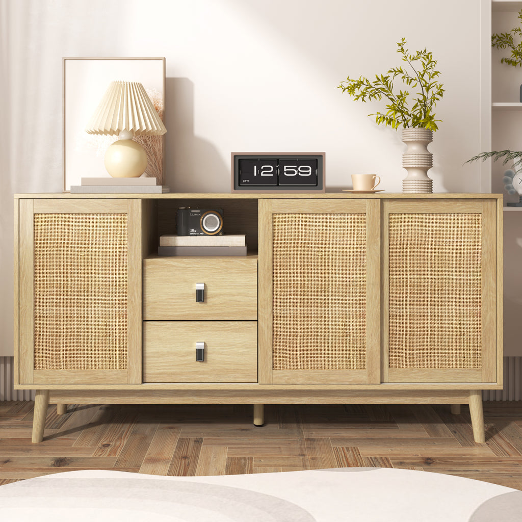Rattan 3-Door Sideboard with 2 Drawers — [variant:GA0004O] Wood – GA0004O image 8
