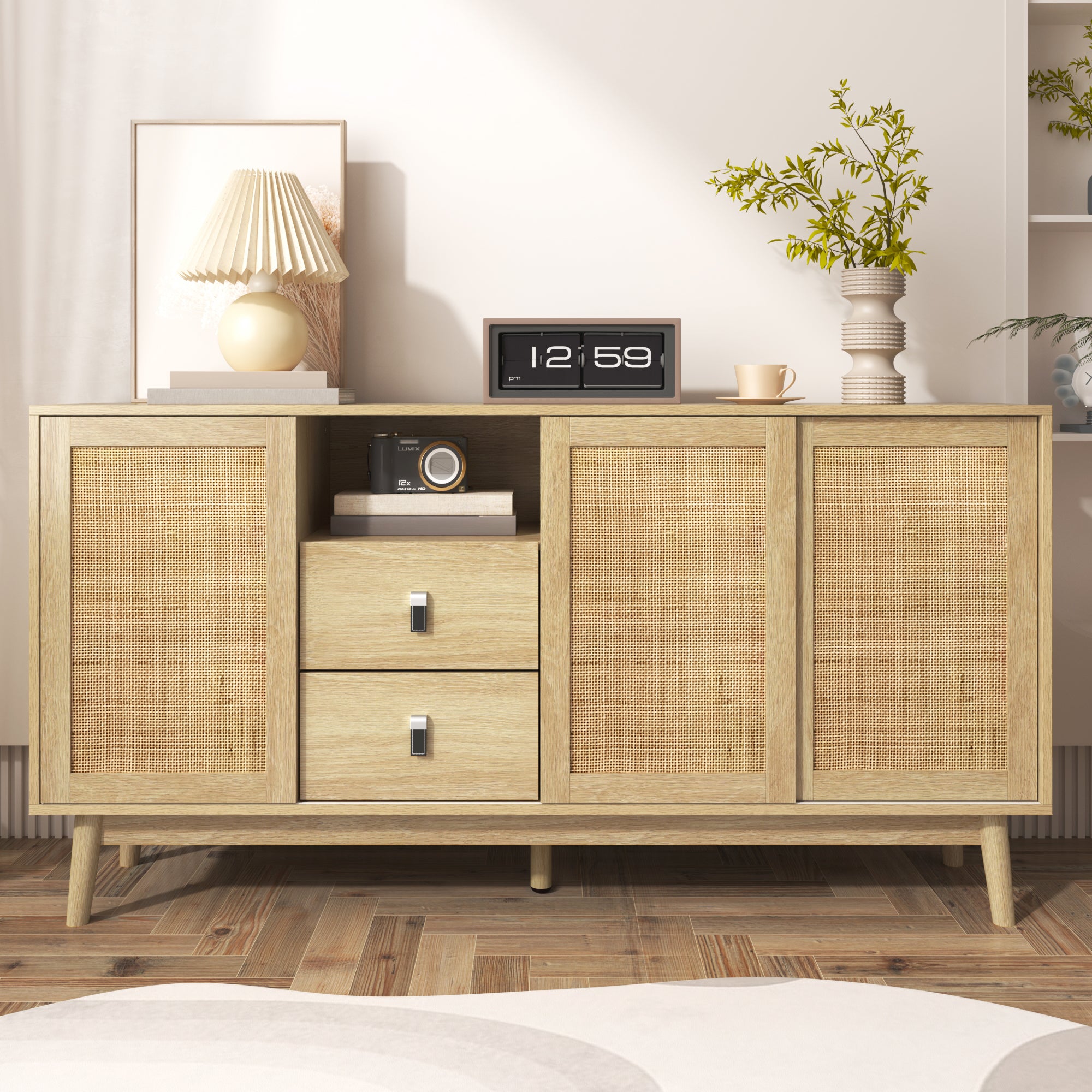 Rattan 3-Door Sideboard with 2 Drawers — [variant:GA0004O] Wood – GA0004O image 8
