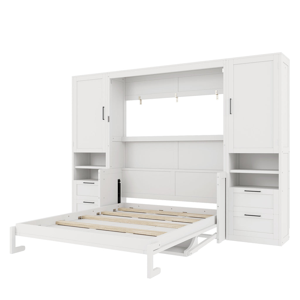 [variant:N850S00010K-2] Queen Murphy Bed with Closet, Drawers and Shelves – White image 3