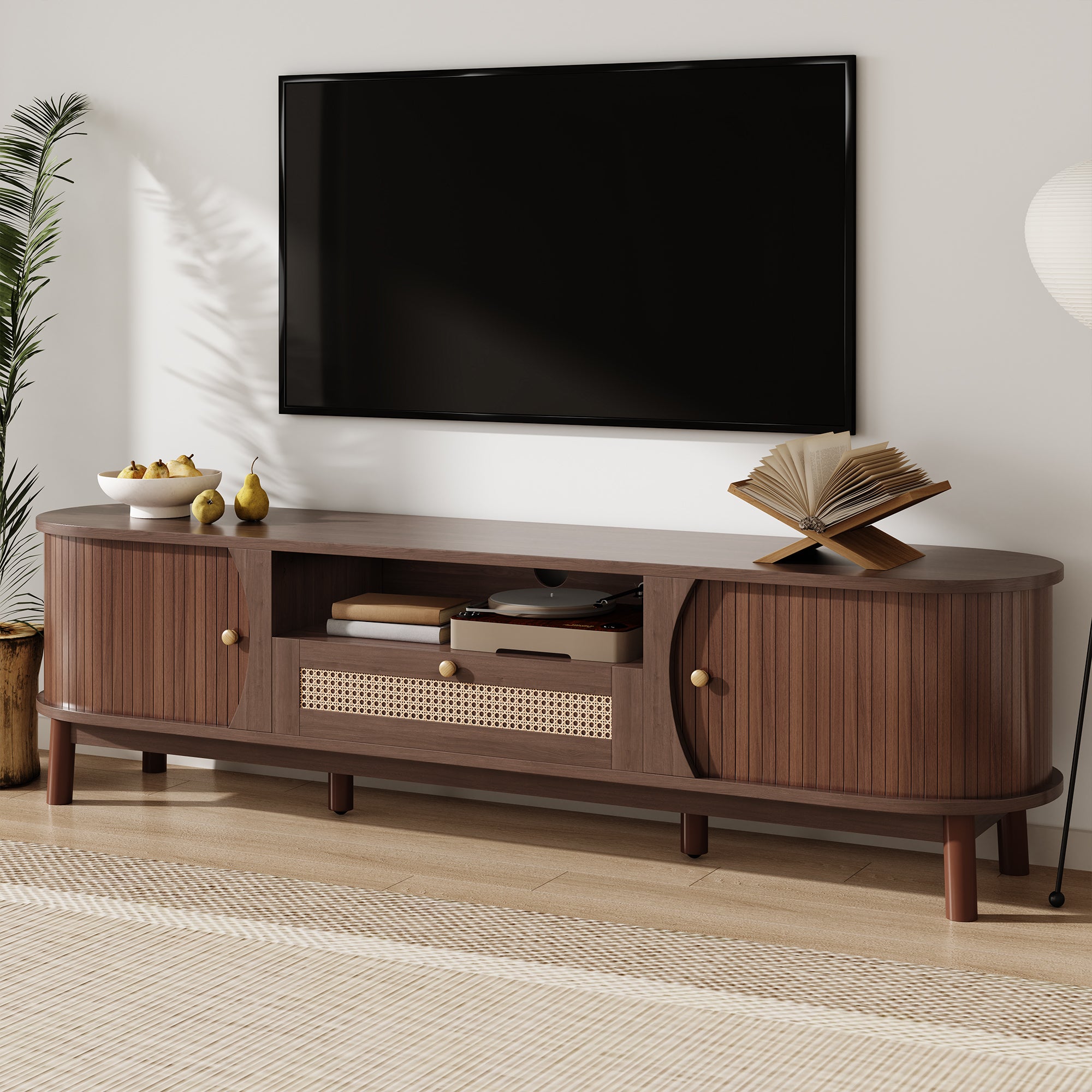 [variant:N875P278398N] Rattan TV Stand with Sliding Door – 65-Inch image 7