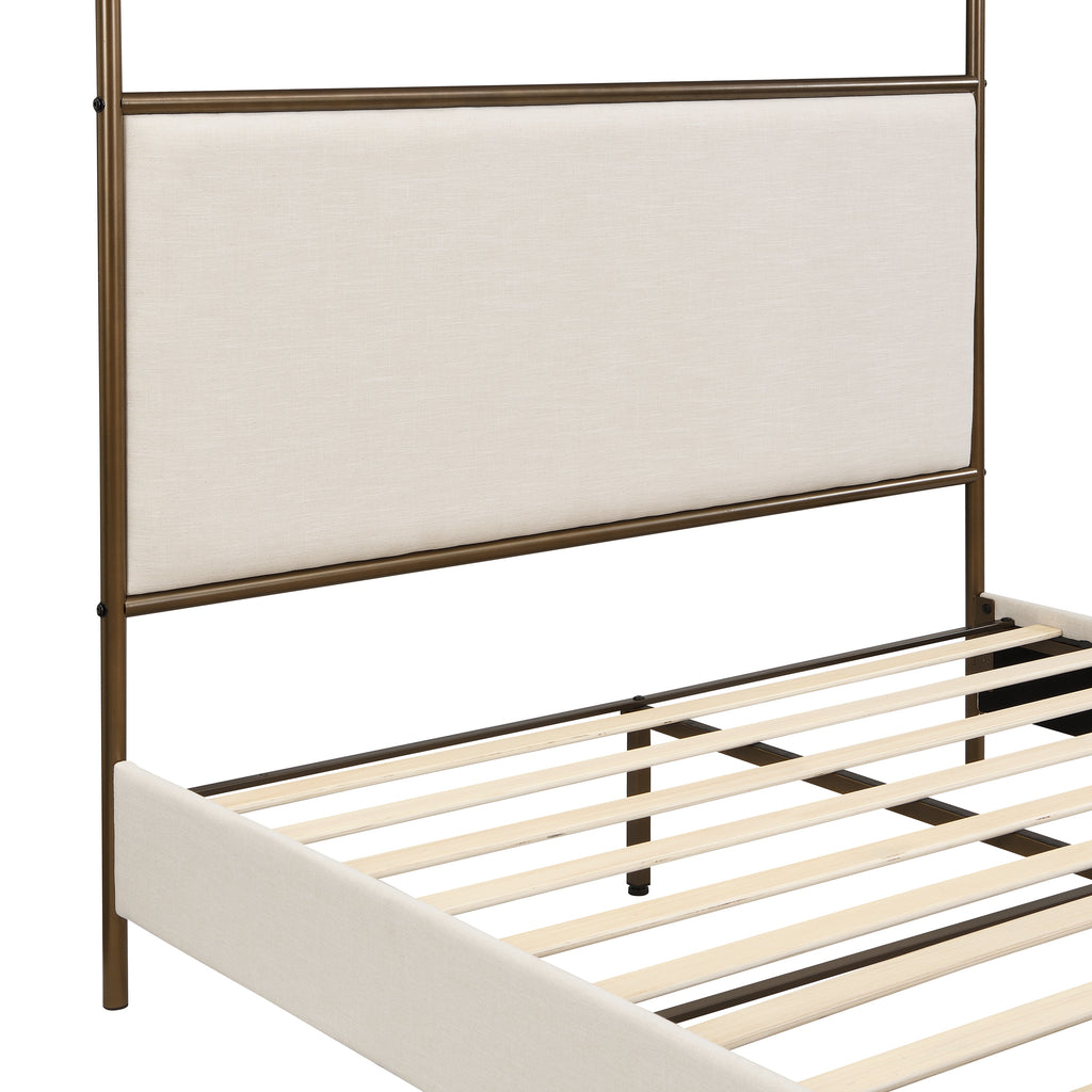 [variant:N859Q000022I] Queen Linen Upholstered Canopy Bed – Beige & Bronze image 12