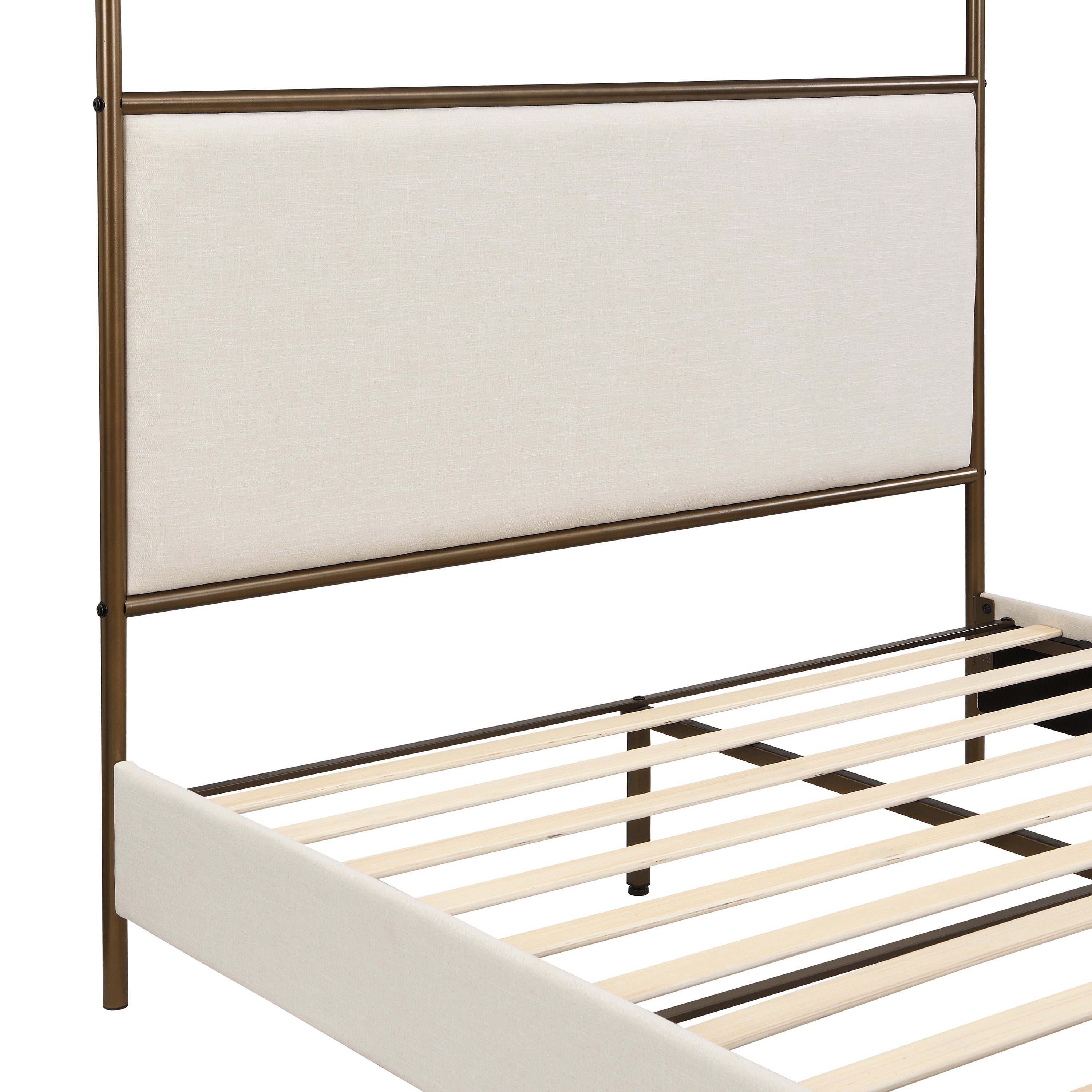 [variant:N859Q000022I] Queen Linen Upholstered Canopy Bed – Beige & Bronze image 12