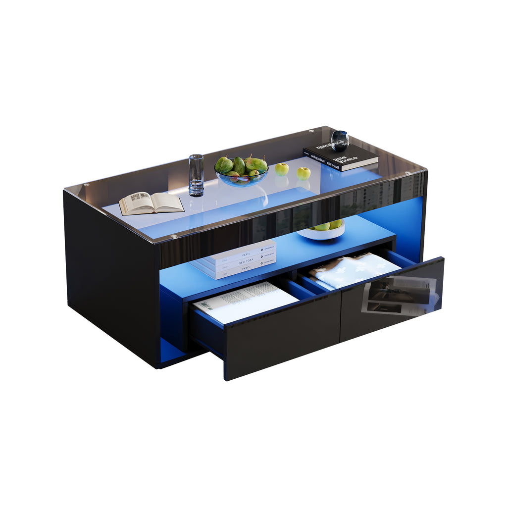 [variant:N892P428787B] High-Gloss LED Coffee Table with Glass Top and Drawers image 43