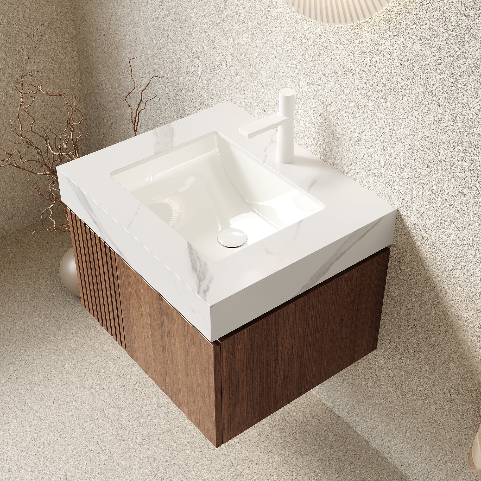 Floating Bathroom Vanity with Ceramic Sink – 24 or 30 Inch — [variant:W6063S00022] 24 in – White Top image 2