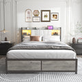 [variant:W5658P487022] Queen Upholstered Platform Bed with Bookcase Headboard, LED Lights & Charging Station image 1