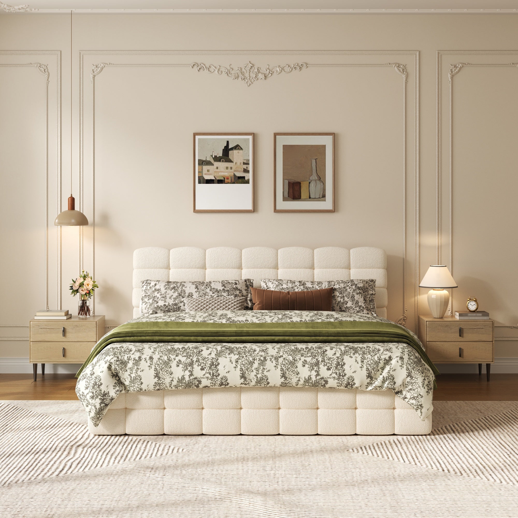 [variant:HS451572AAK] Queen Hydraulic Lift Storage Bed – Cream White image 1