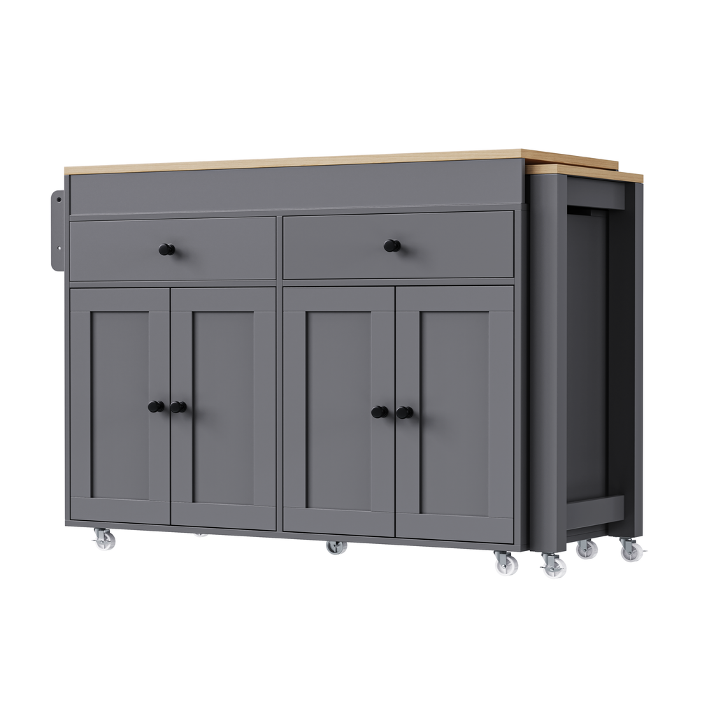 [variant:N853P386264G] Extendable Rolling Kitchen Island with Dining Table – Gray, 74.5-Inch image 37