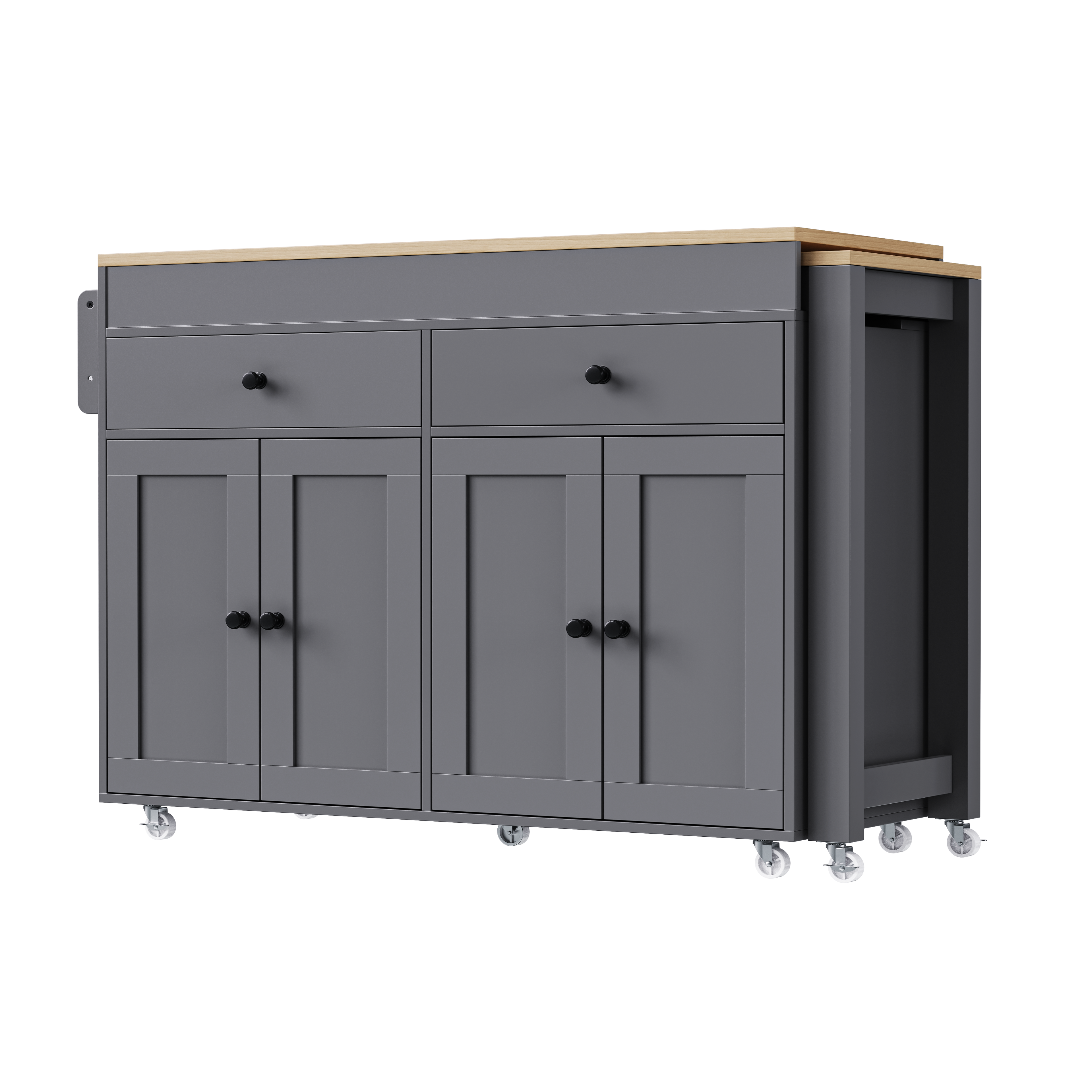 [variant:N853P386264G] Extendable Rolling Kitchen Island with Dining Table – Gray, 74.5-Inch image 37
