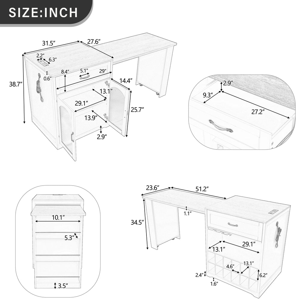 [variant:WT000005AAK] Rolling Bar Cabinet with Power Outlet image 3