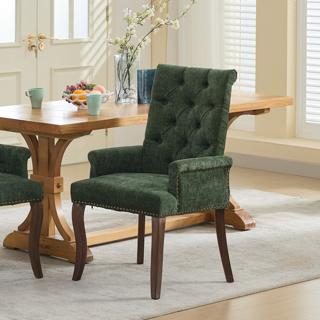 [variant:W5755P503872] Tufted Chenille Dining Armchair – Olive Green image 15