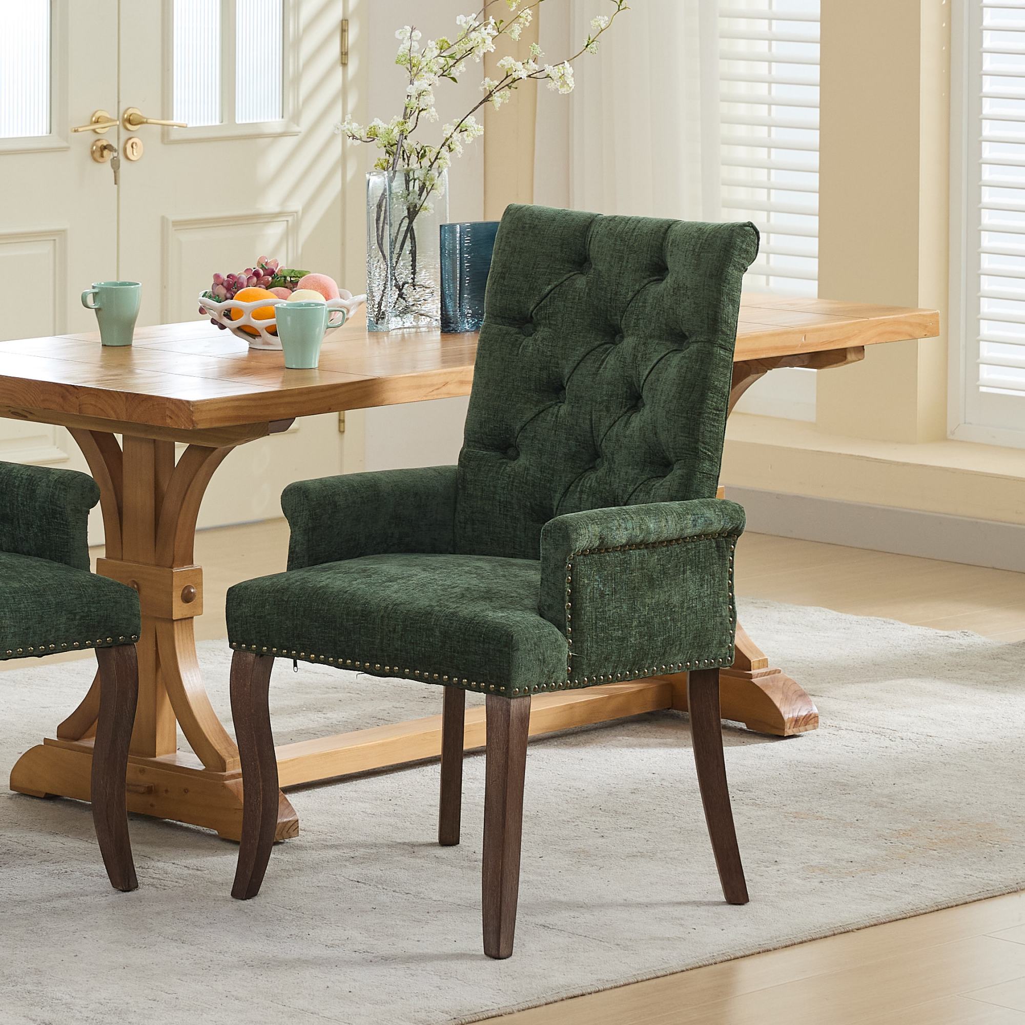 [variant:W5755P503872] Tufted Chenille Dining Armchair – Olive Green image 15