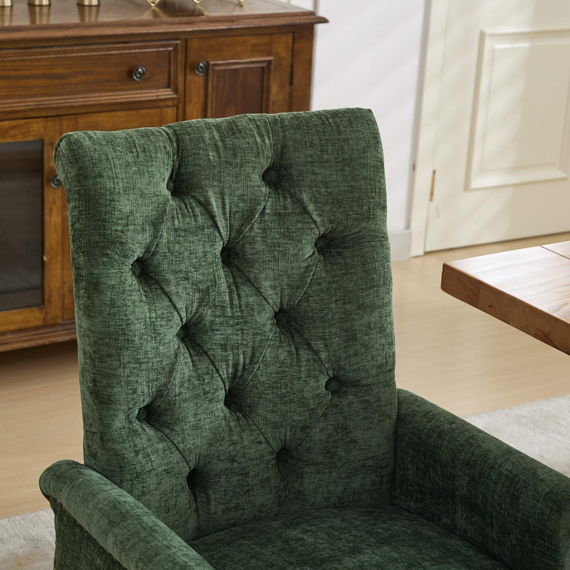 [variant:W5755P503872] Tufted Chenille Dining Armchair – Olive Green image 10