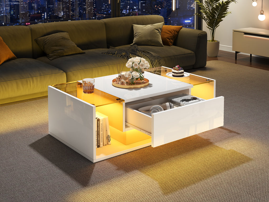 [variant:N892P423295W] High-Gloss LED Coffee Table with Drawer and Glass Top image 10