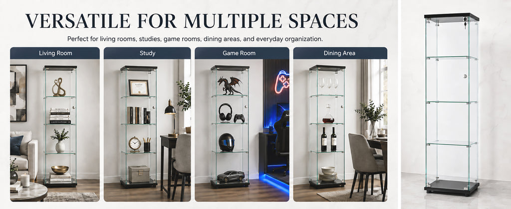 [variant:W3738P360367] 4-Shelf Tempered Glass Display Cabinet – Black image 12