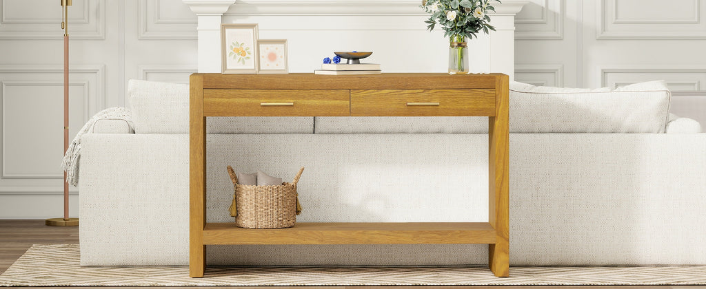 Farmhouse Console Table with Drawers & Storage Shelf — [variant:N876P351923D] Natural image 14