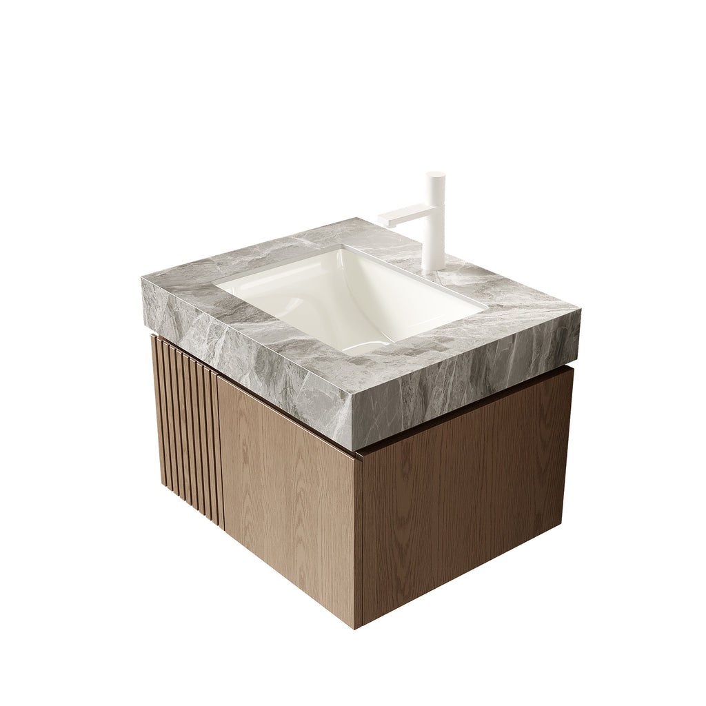 Wall-Mounted Bathroom Vanity with Sintered Stone Top – 24-Inch, 1-Hole — [variant:W6063S00044] Light Brown,Light Gray image 3