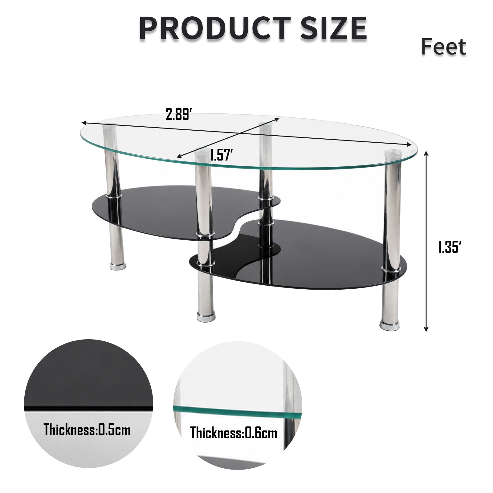 2-Tier Oval Tempered Glass Coffee Table — [variant:W3738P499151] Black,Transparent image 6