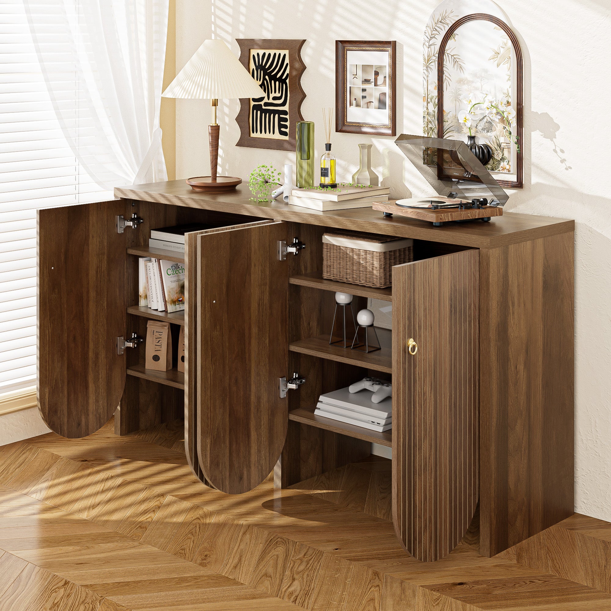 [variant:GA0002N] Fluted 4-Door Sideboard – Walnut image 4