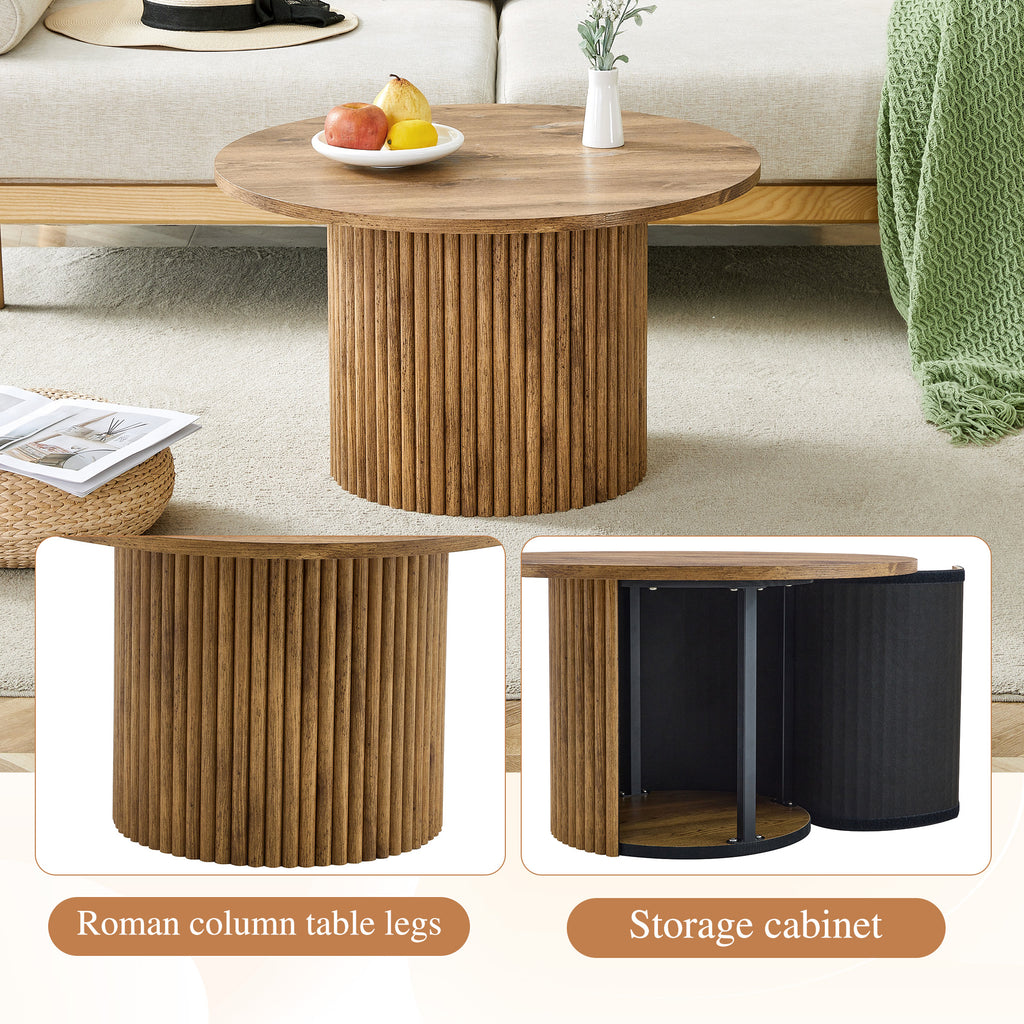[variant:W3806P404738] Round Fluted Coffee Table with Metal Frame – 27.5-Inch image 8