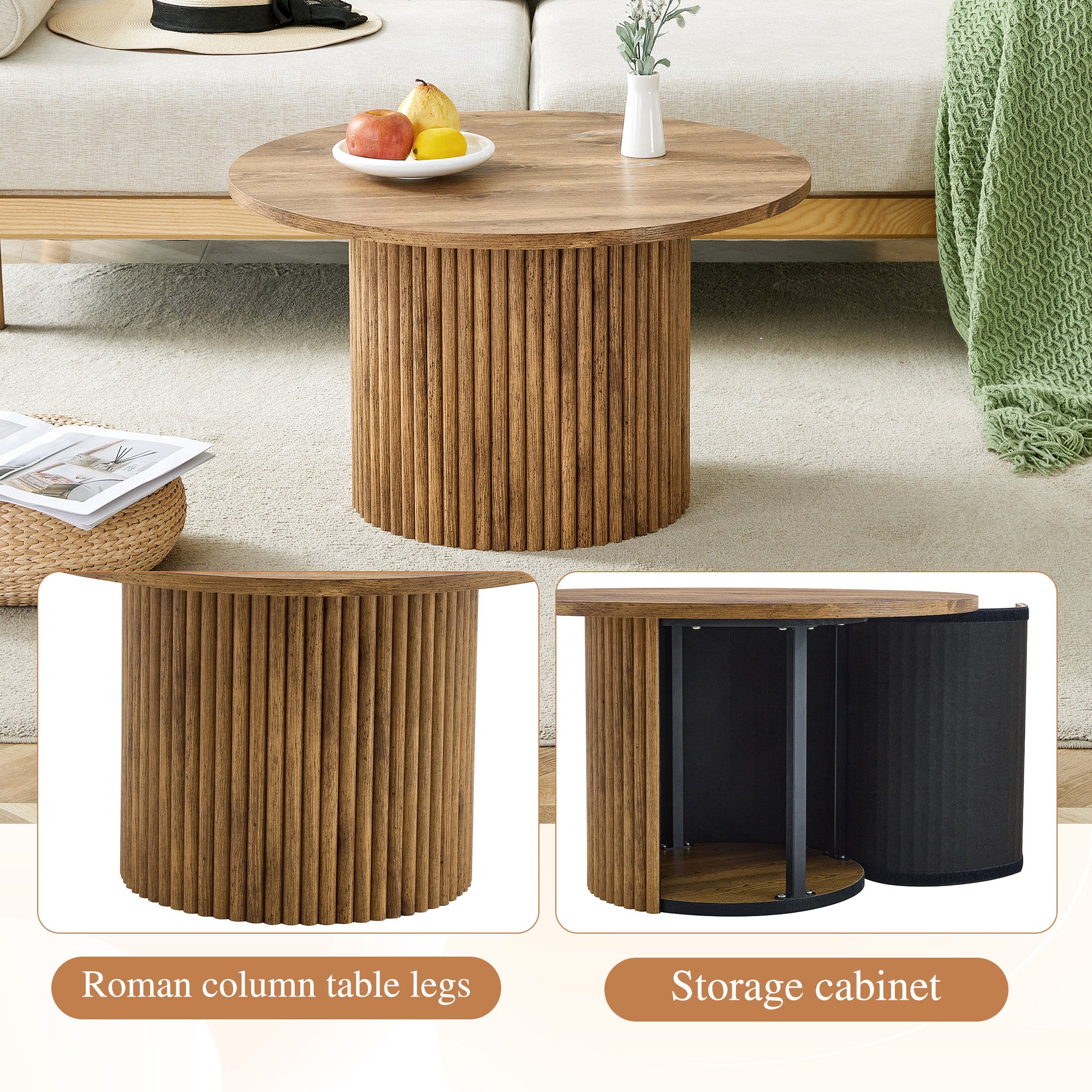 [variant:W3806P404738] Round Fluted Coffee Table with Metal Frame – 27.5-Inch image 8