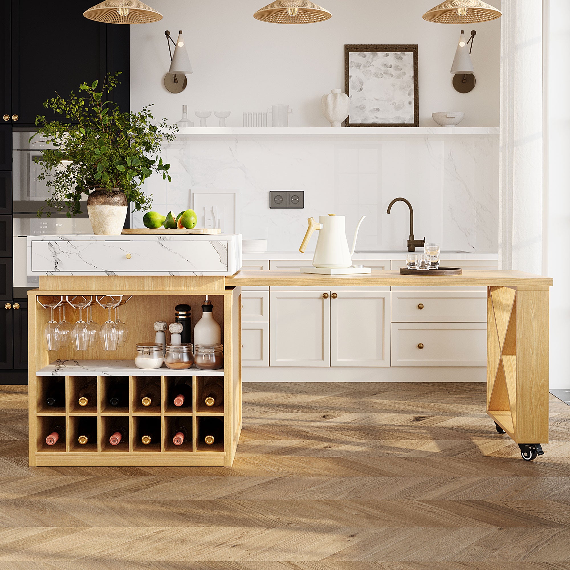 [variant:WT000004AAO] Rolling Bar Cabinet with Extendable Table – Natural image 1