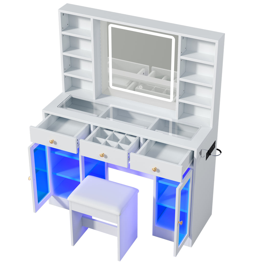 [variant:N881S436339W] Makeup Vanity with RGB Mirror and Power Outlet – 43-Inch image 9