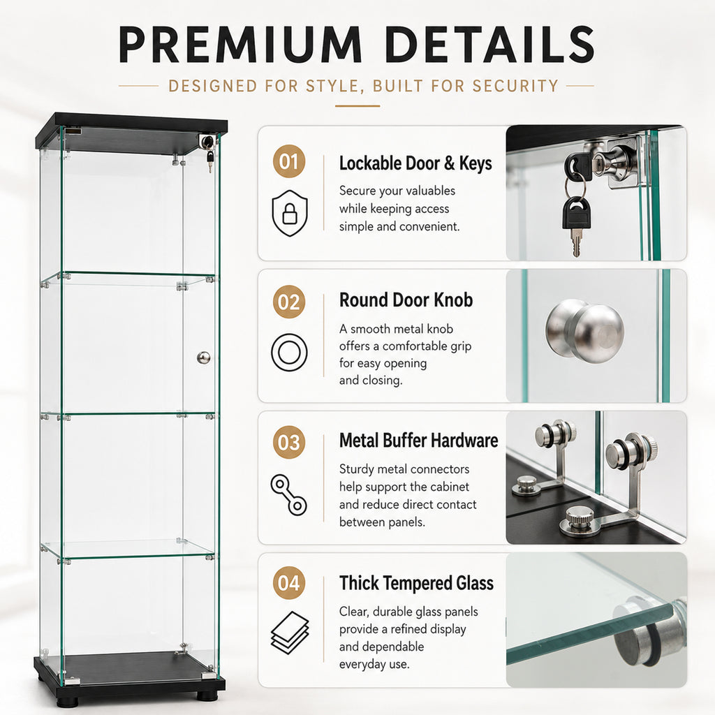 [variant:W3738P360367] 4-Shelf Tempered Glass Display Cabinet – Black image 3