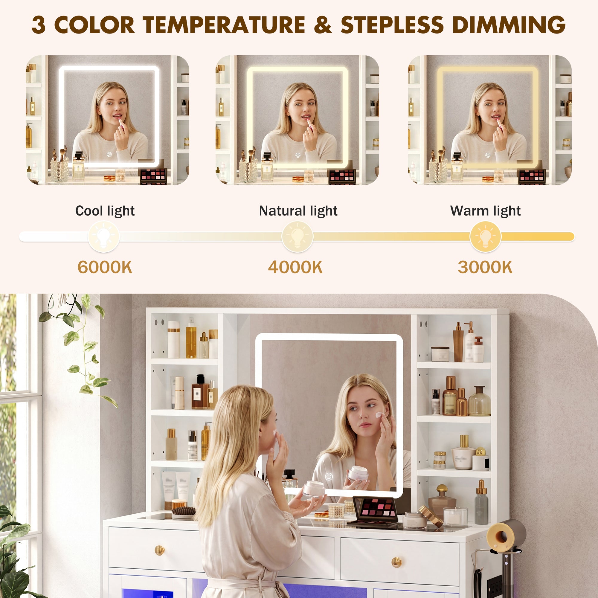 [variant:N881S436339W] Makeup Vanity with RGB Mirror and Power Outlet – 43-Inch image 4