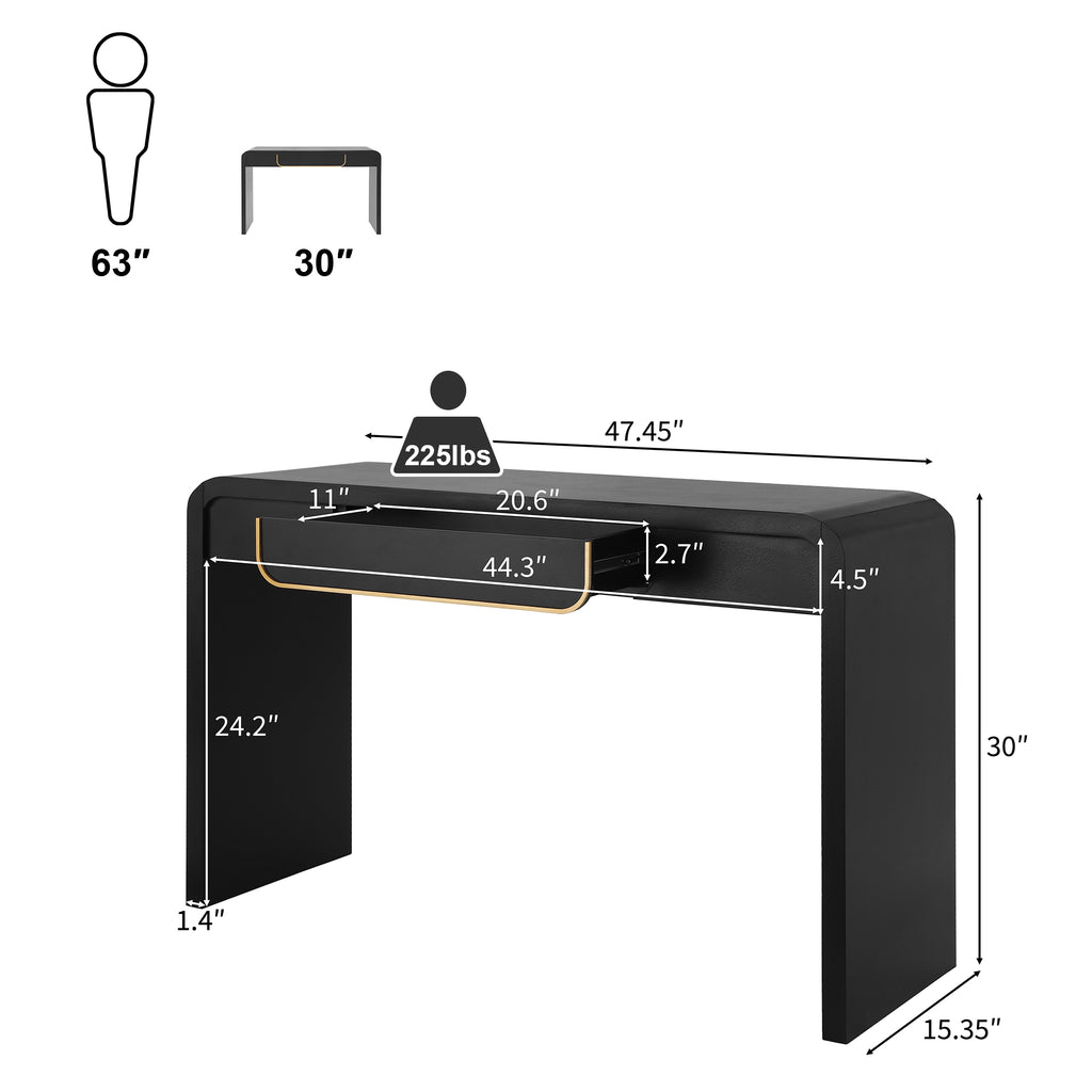 [variant:N876P351912B] Black Console Table with Drawer & Storage Shelf image 2