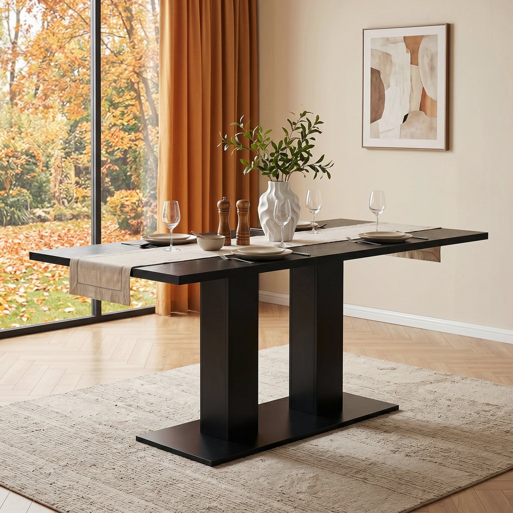 White Marble-Look Dining Table – 71-Inch — [variant:N859P472973S] Black image 2