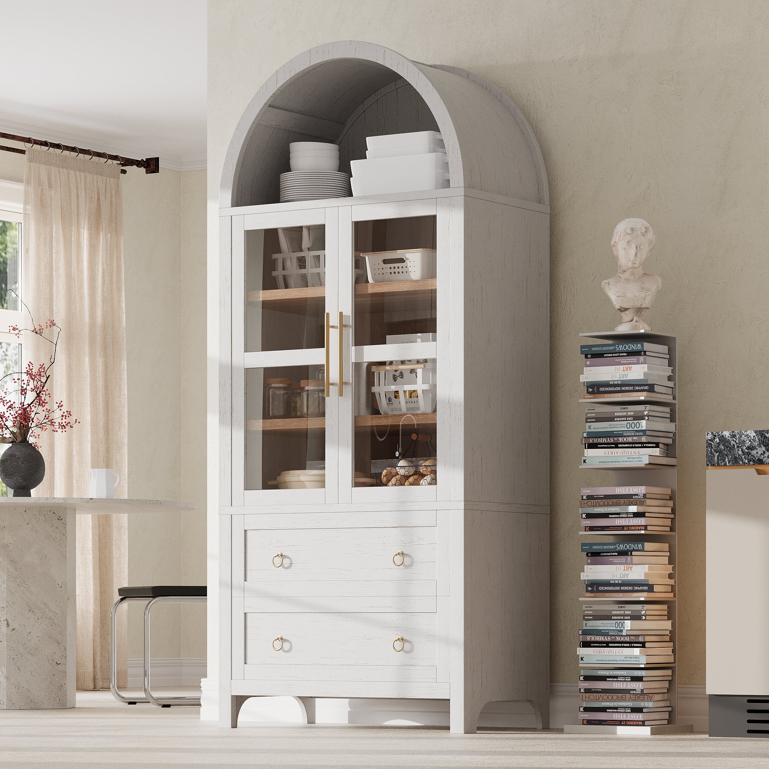 [variant:N853P387781W] Arched Glass-Door Pantry Cabinet – 71-Inch image 1
