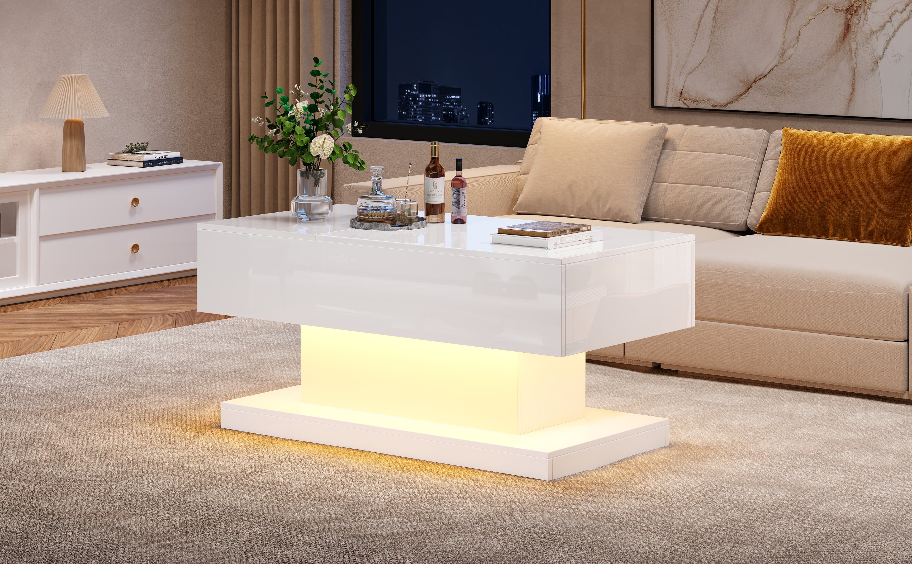 [variant:N892P407974W] High-Gloss Lift-Top Coffee Table with LED Lights image 5