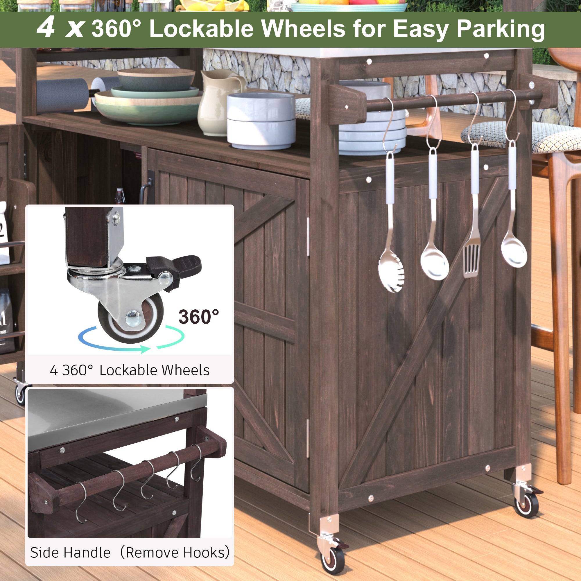 [variant:N853P386135Z] Outdoor Grill Cart with Raised Shelf – Dark Brown, 53.3-Inch image 23
