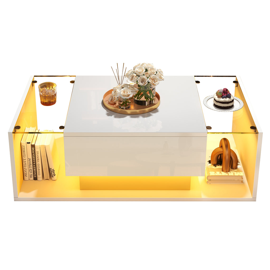 [variant:N892P423295W] High-Gloss LED Coffee Table with Drawer and Glass Top image 39