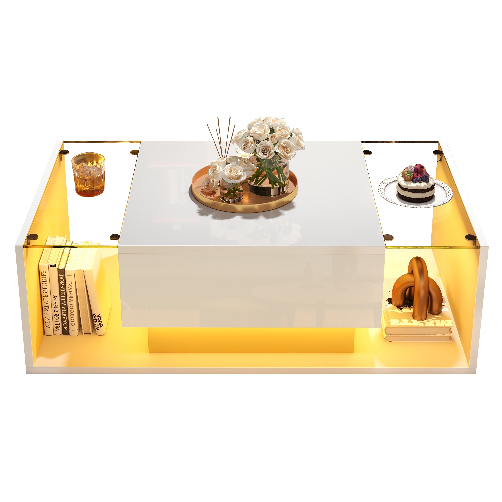 [variant:N892P423295W] High-Gloss LED Coffee Table with Drawer and Glass Top image 39