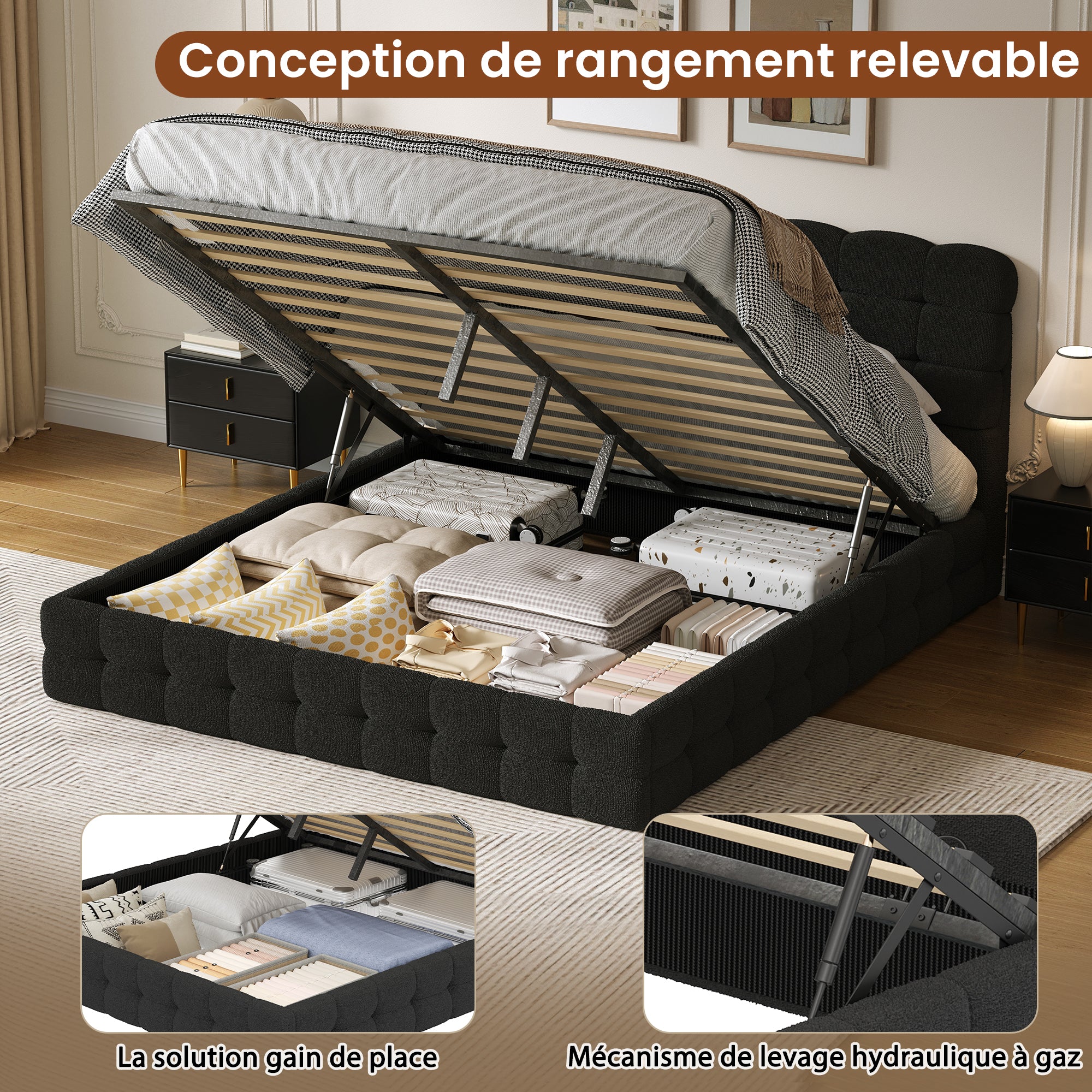 [variant:HS451572AAB] Queen Hydraulic Lift Storage Bed – Black image 9