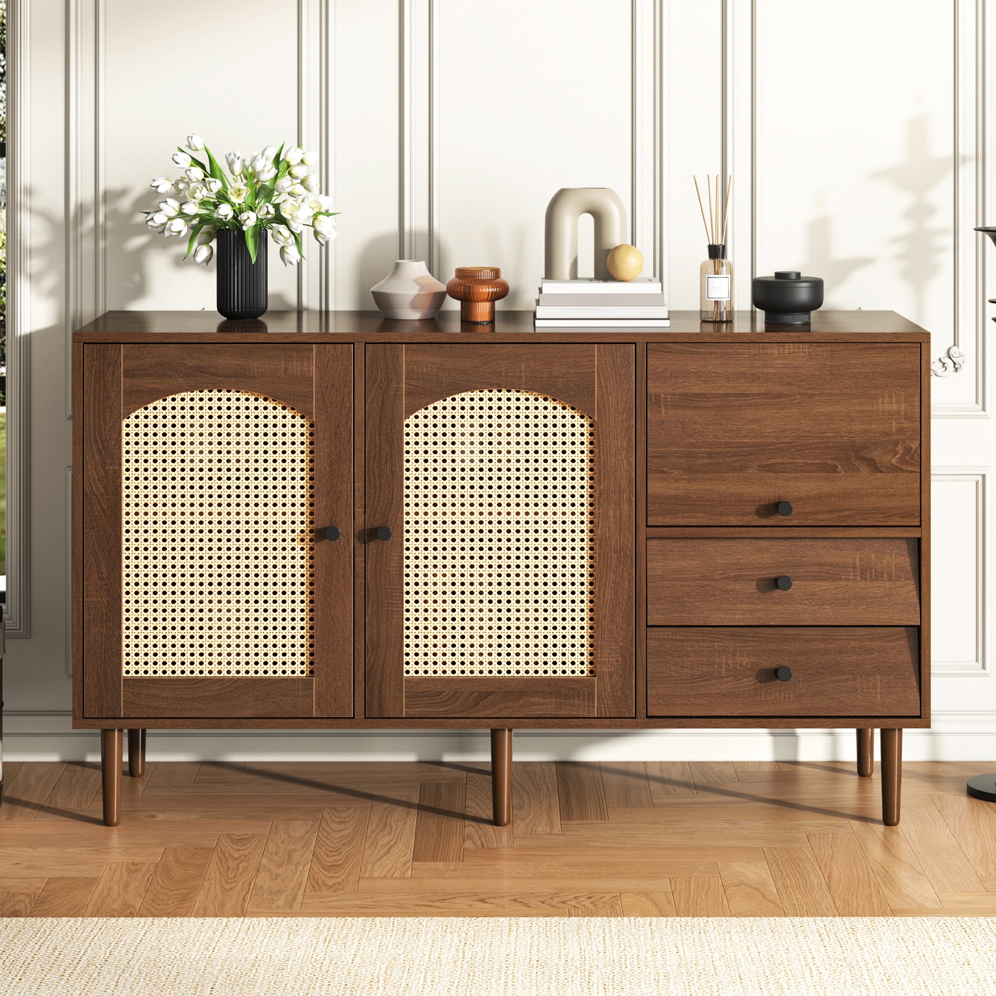 [variant:GA0013N] Country-Style Rattan-Door Sideboard image 6