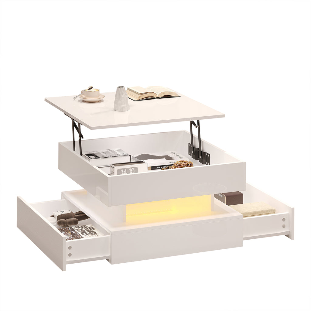 [variant:N892P407973W] White Lift-Top LED Coffee Table with 2 Drawers image 43