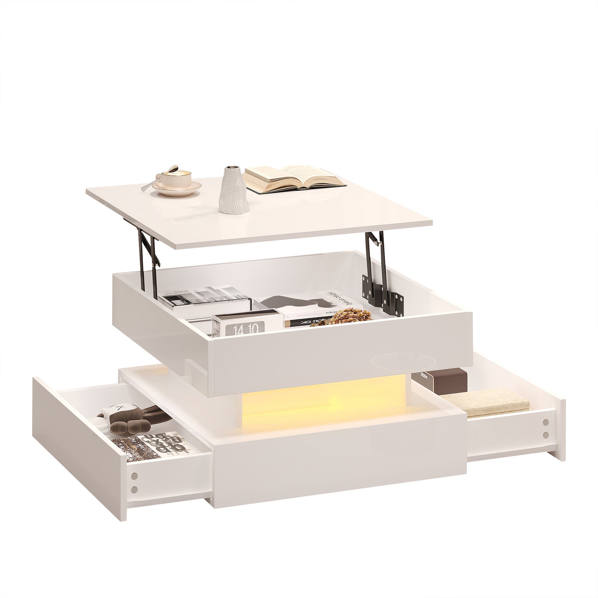 [variant:N892P407973W] White Lift-Top LED Coffee Table with 2 Drawers image 43
